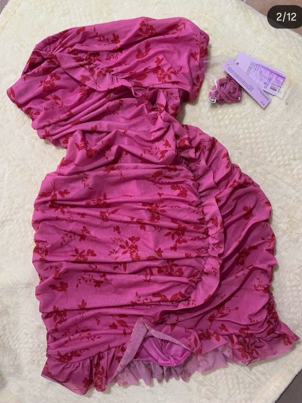 wild fable Hot Pink with Red Floral Ruched Slip Dress